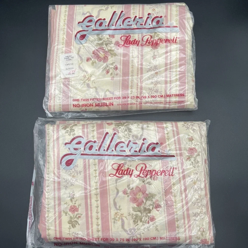 Vintage Lady Pepperell‎ Galleria Carlisle Floral Twin Fitted Sheets Lot 2 NOS